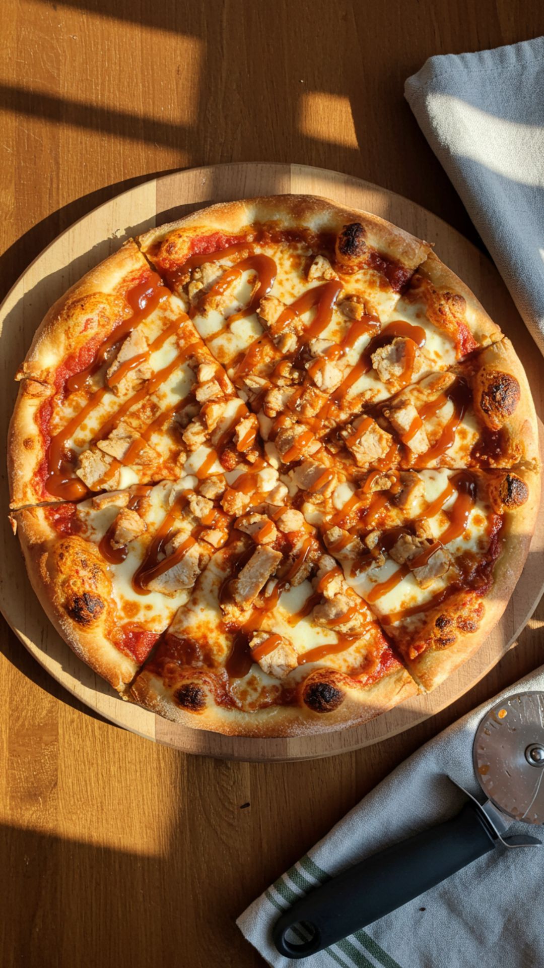 hot-honey-bbq-chicken-pizza Hot honey BBQ chicken pizza with melted cheese and golden crust