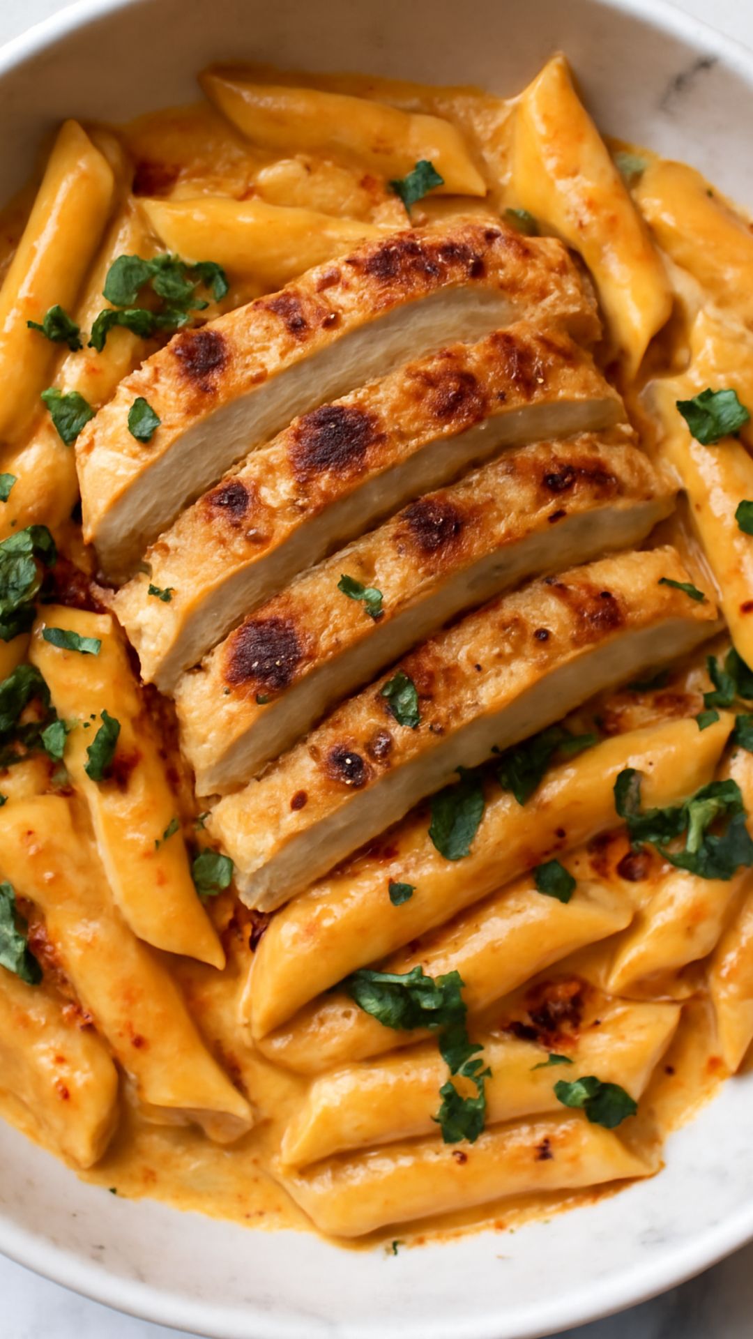 marry-me-chicken-pasta creamy marry me chicken pasta in bowl
