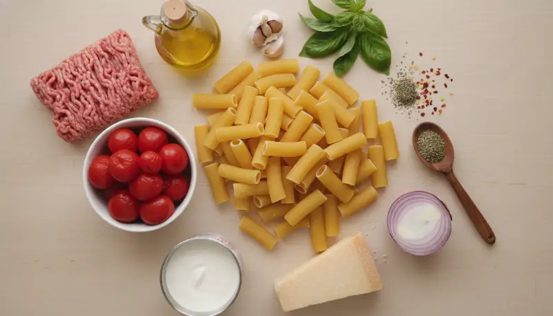 Creamy Italian Sausage Rigatoni ingredients
