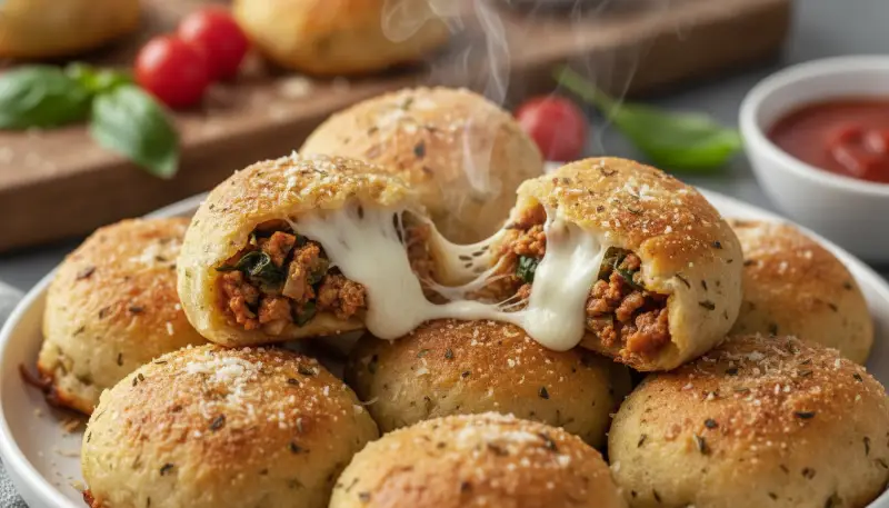protein pizza recipe, healthy pizza bites, high protein snacks, low-cal pizza rolls, meal prep pizza bites, easy protein dinner, mozzarella pizza rolls, air fryer pizza rolls detail