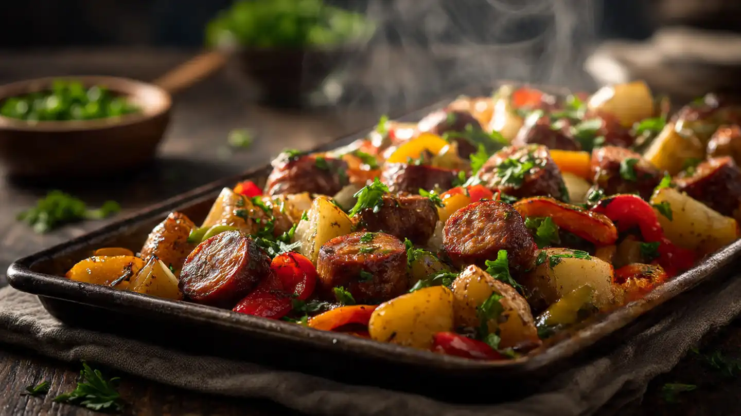 Sheet Pan Sausage Peppers Potatoes: Easy One-Pan Dinner in 35 Minutes 2 sheet pan sausage peppers potatoes step2