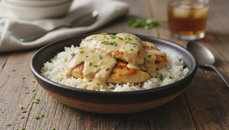 Creamy Smothered Chicken and Rice featured-hero