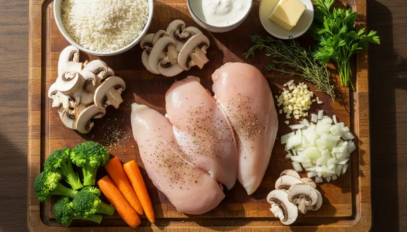 Creamy Smothered Chicken and Rice ingredients