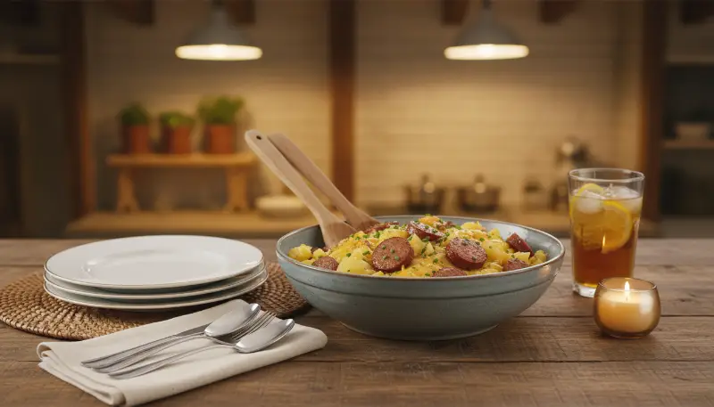 Crockpot Cheesy Potatoes and Kielbasa detail