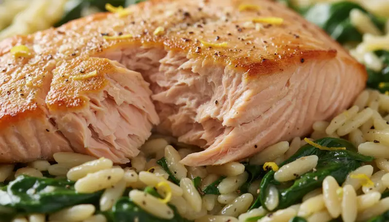 Easy One Skillet Salmon Lemon Orzo ingredients