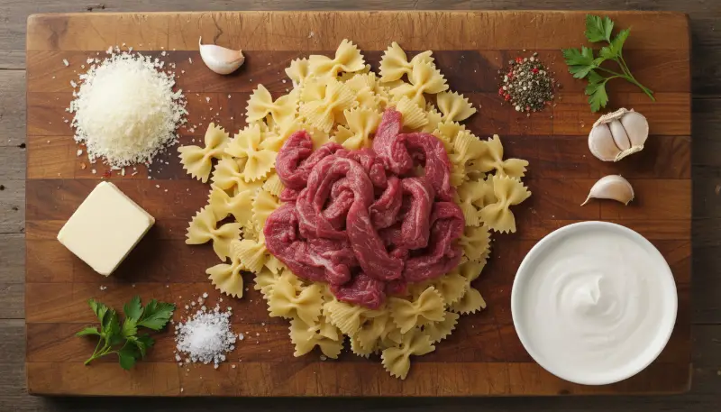 Creamy Parmesan Garlic Beef Bowtie Pasta 1