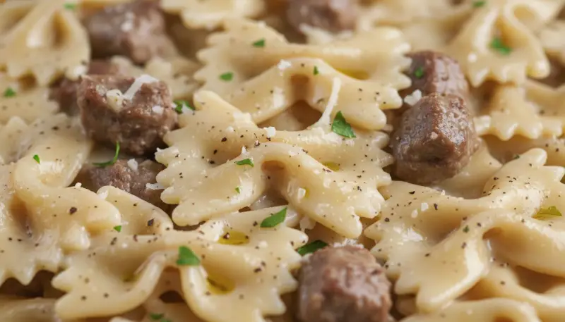 Creamy Parmesan Garlic Beef Bowtie Pasta 2