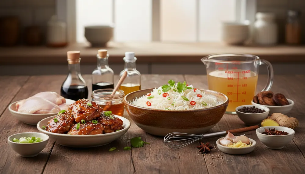 Caramelised Soy Chicken in Garlic Ginger Broth with Rice A Savory Comfort Meal 1