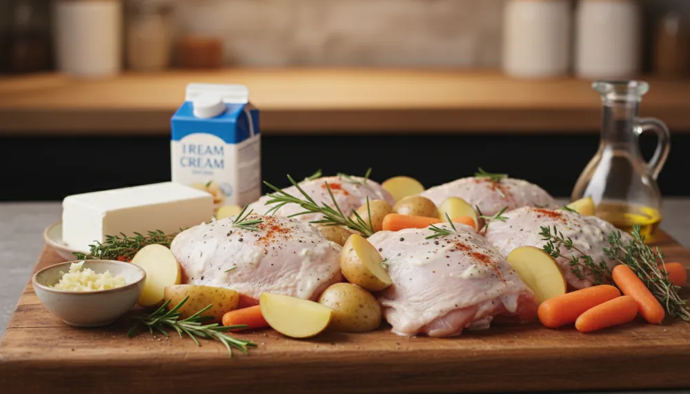 Creamy Oven Baked Chicken Thighs is a quick dinner idea perfect for busy weeknight… Chicken dinner recipes Chicken thigh recipes baked Oven baked chicken thighs 1