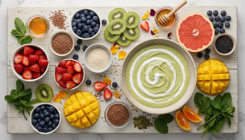 Spring Smoothie Bowls With Seasonal Fruits and Seeds 1