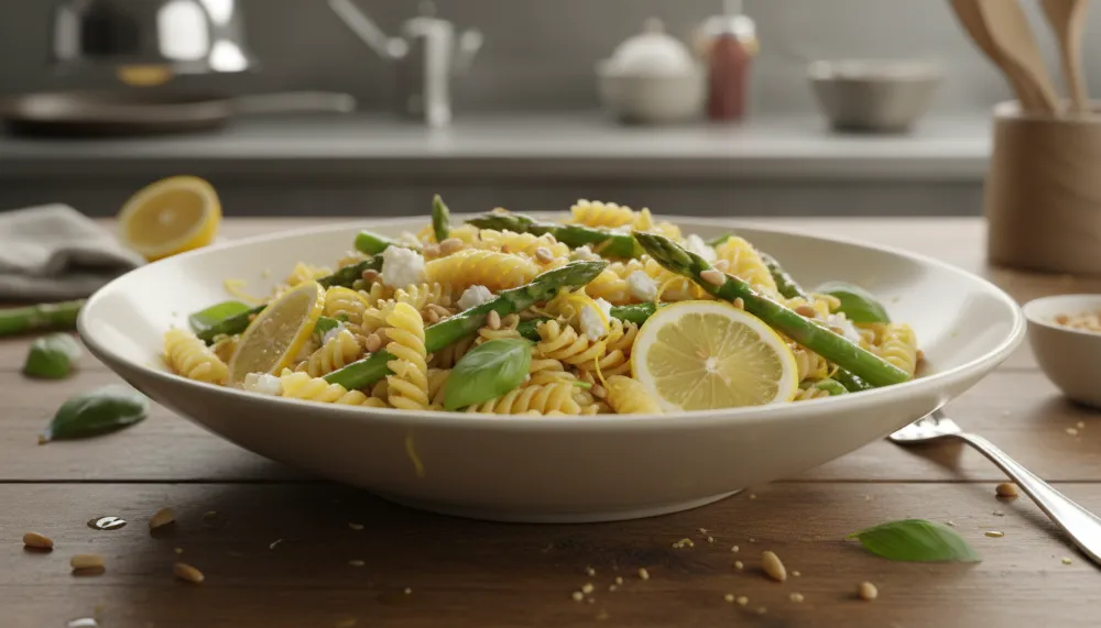 Home 1 lemon asparagus pasta salad 0