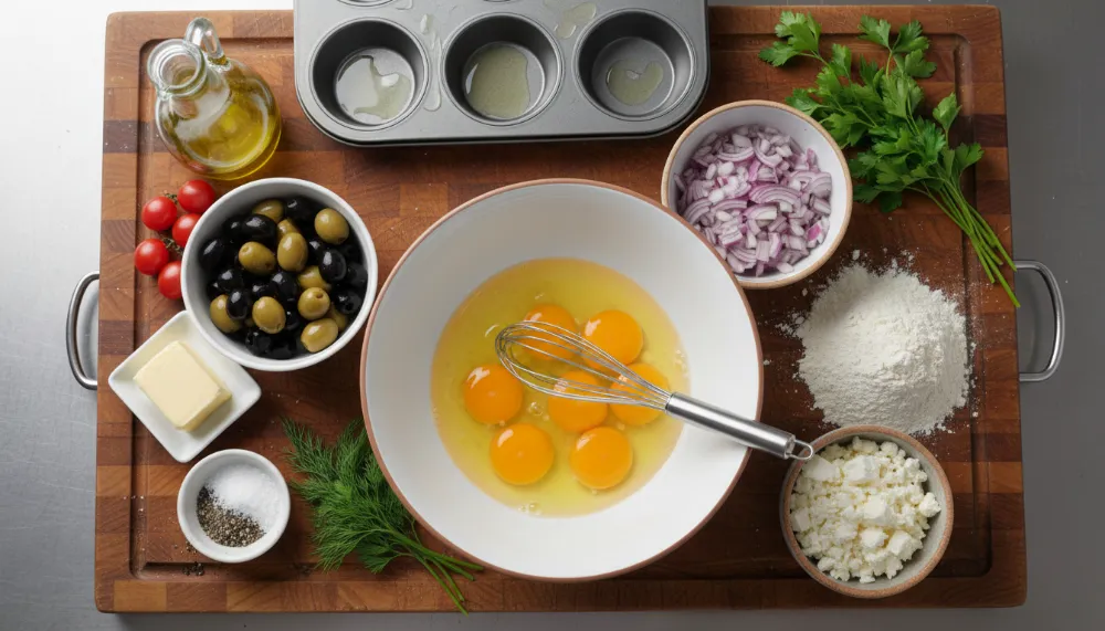 Greek Egg Muffin Cups with Olives Tomatoes 1