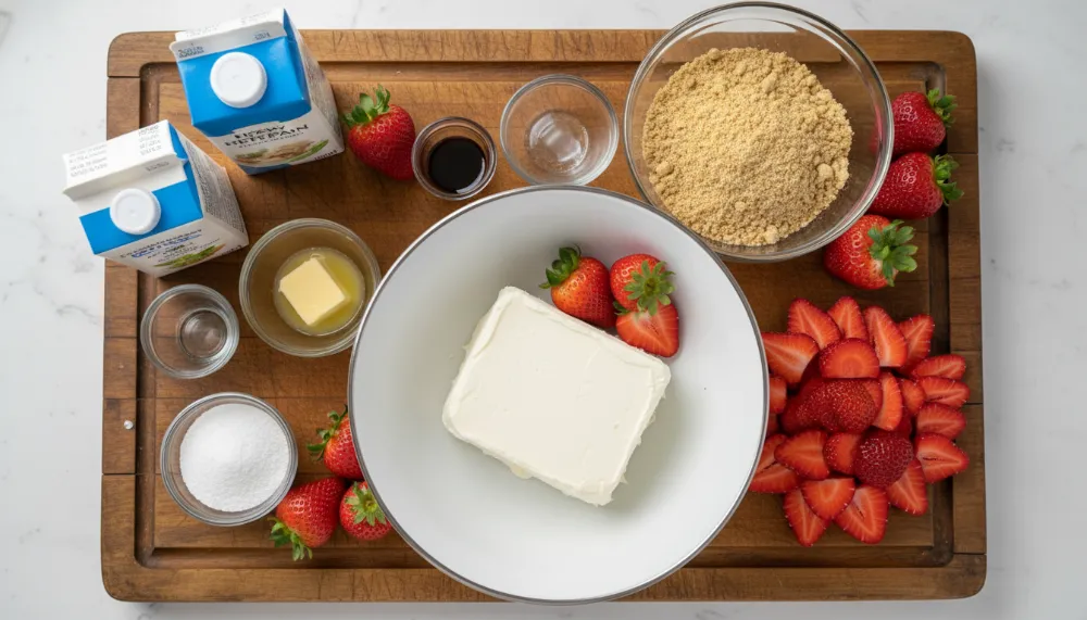 No-Bake Strawberry Cheesecake, Easy & No Oven Needed 2 No Bake Strawberry Cheesecake — Easy No Oven Needed 1