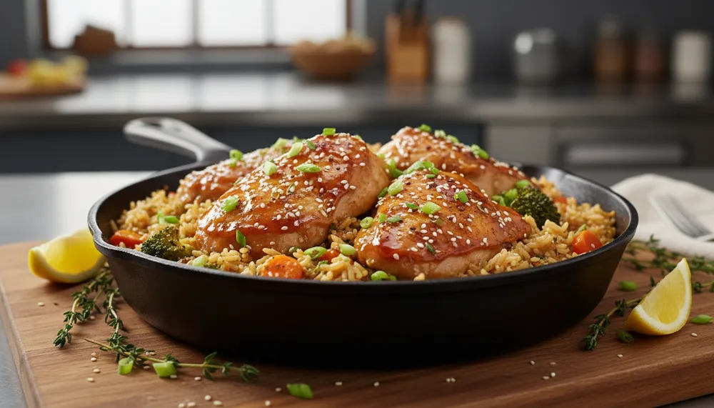 One Pan Honey Garlic Chicken and Rice 0
