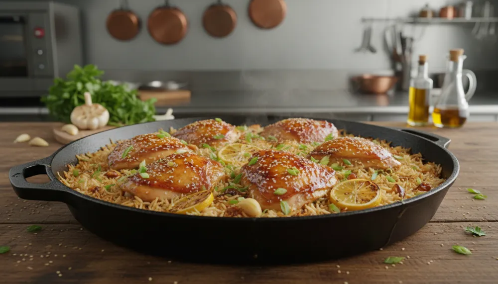 Home 4 One Pan Honey Garlic Chicken and Rice — Easy Cleanup 0