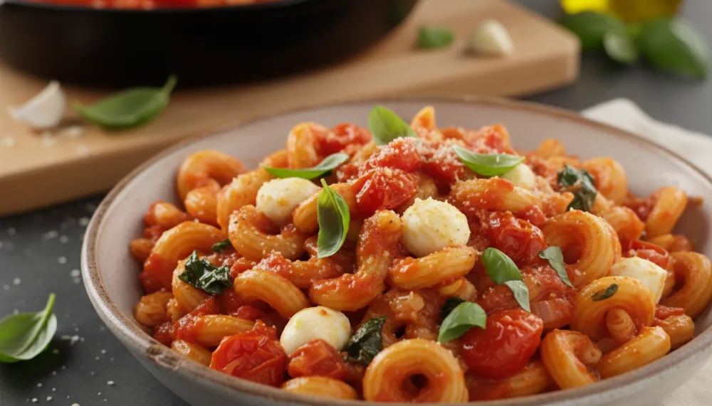 Home 4 One Pot Tomato Basil Pasta — 20 Minutes One Pan 0