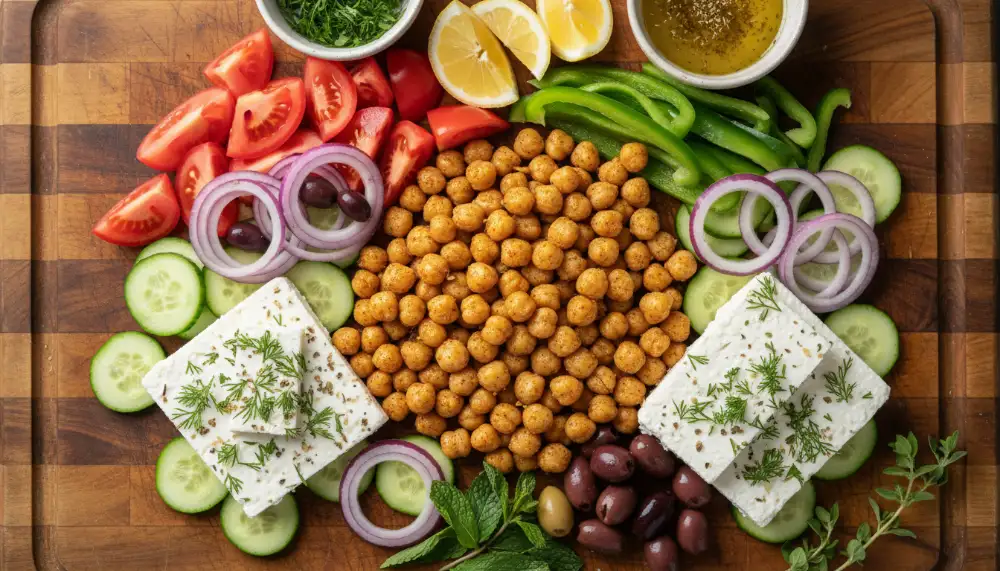 Plant Based Greek Salad with Roasted Chickpeas 1