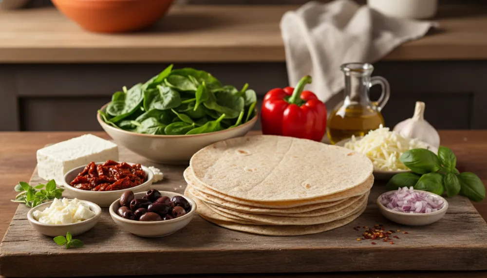 Mediterranean Quesadilla with Spinach Feta and Mozzarella 1
