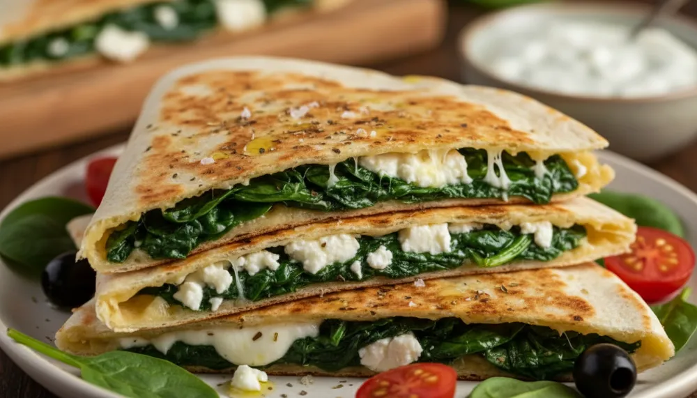 Mediterranean Quesadilla with Spinach Feta and Mozzarella 2