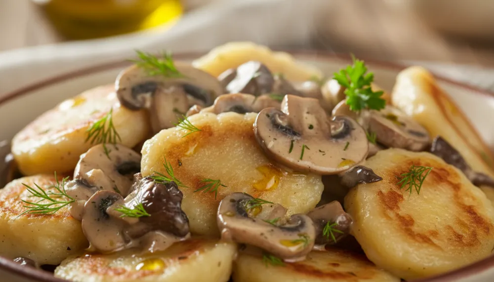 Polish Potato Dumplings Kopytka with Mushroom Sauce 2