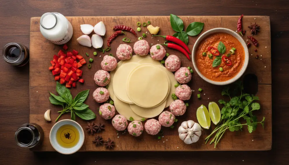 Viral One Pan Baked Dumplings with Red Curry Sauce 1