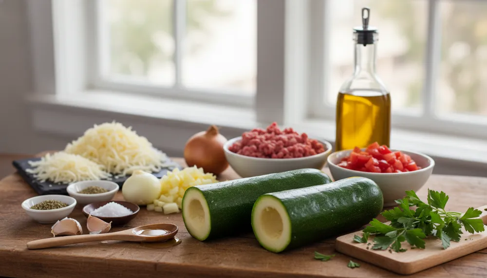 Baked Ground Beef Stuffed Zucchini Boats 1