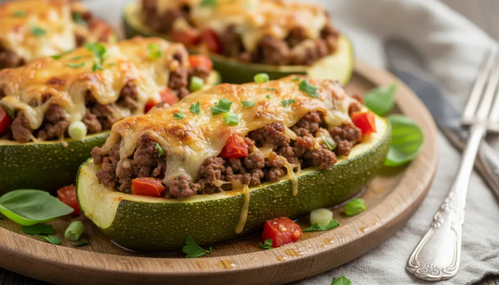 Baked Ground Beef Stuffed Zucchini Boats 2