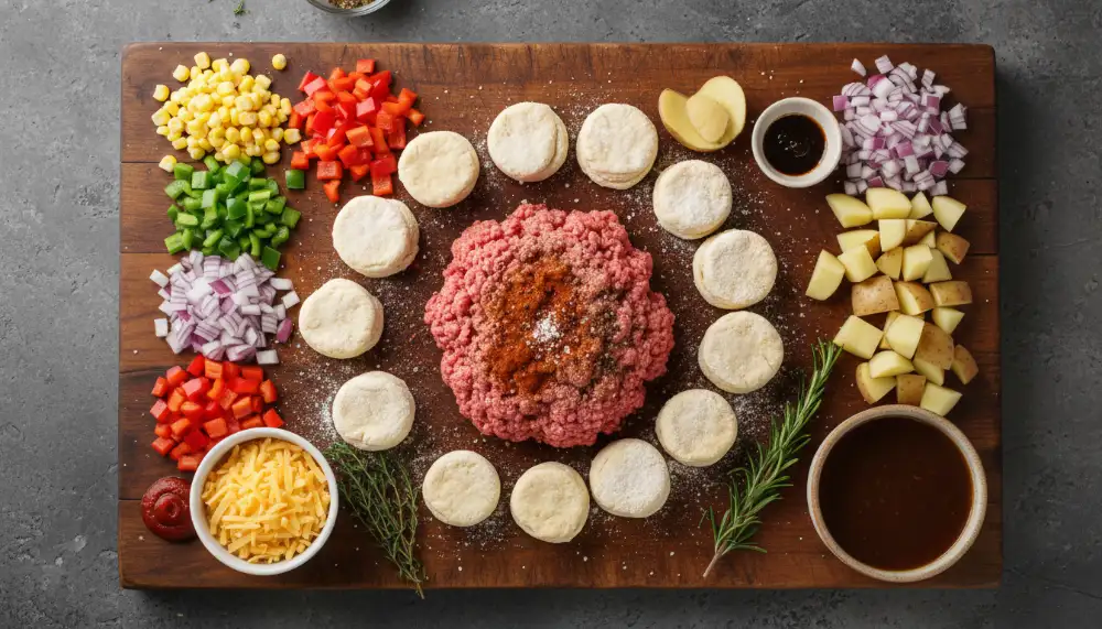 Cattle Drive Casserole – Ground Beef Biscuit Crust Bake 1