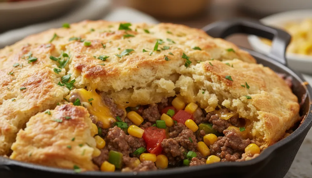 Cattle Drive Casserole – Ground Beef Biscuit Crust Bake 2