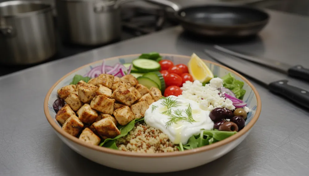 High Protein Greek Chicken Bowl 40 Grams of Protein and Ready In 20 Minutes 0