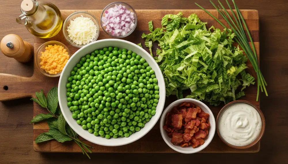 Layered Pea and Lettuce Salad with Bacon 1