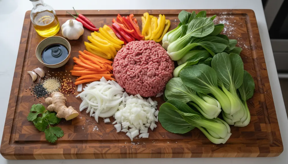 Mongolian Ground Beef Stir Fry with Bok Choy Not Noodles 1