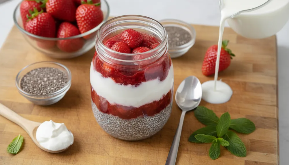 Strawberry Chia Pudding with Greek Yogurt Layer 1