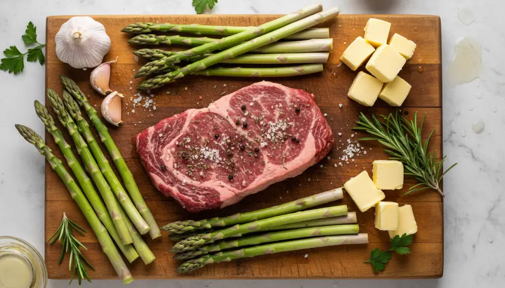 Air Fryer Garlic Butter Steak and Asparagus 1