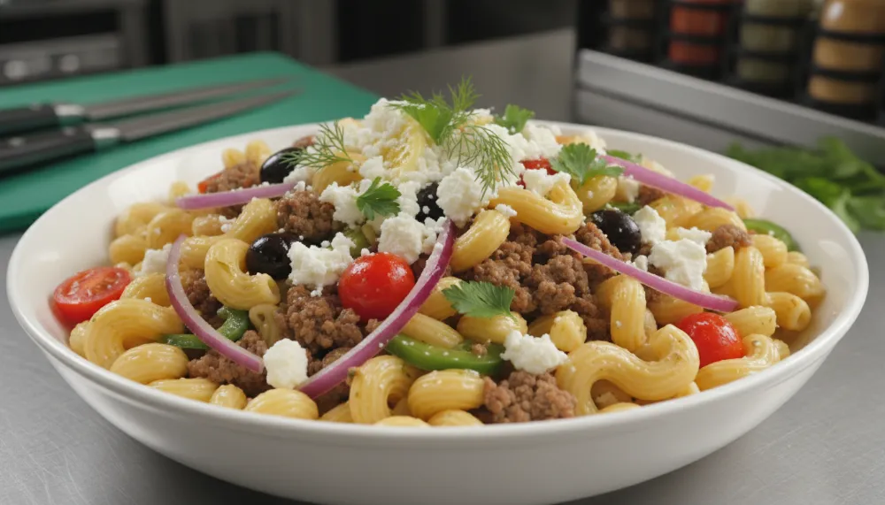 Home 6 Greek Pasta Salad with Ground Beef and Feta 0