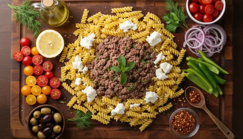 Greek Pasta Salad with Ground Beef and Feta 1
