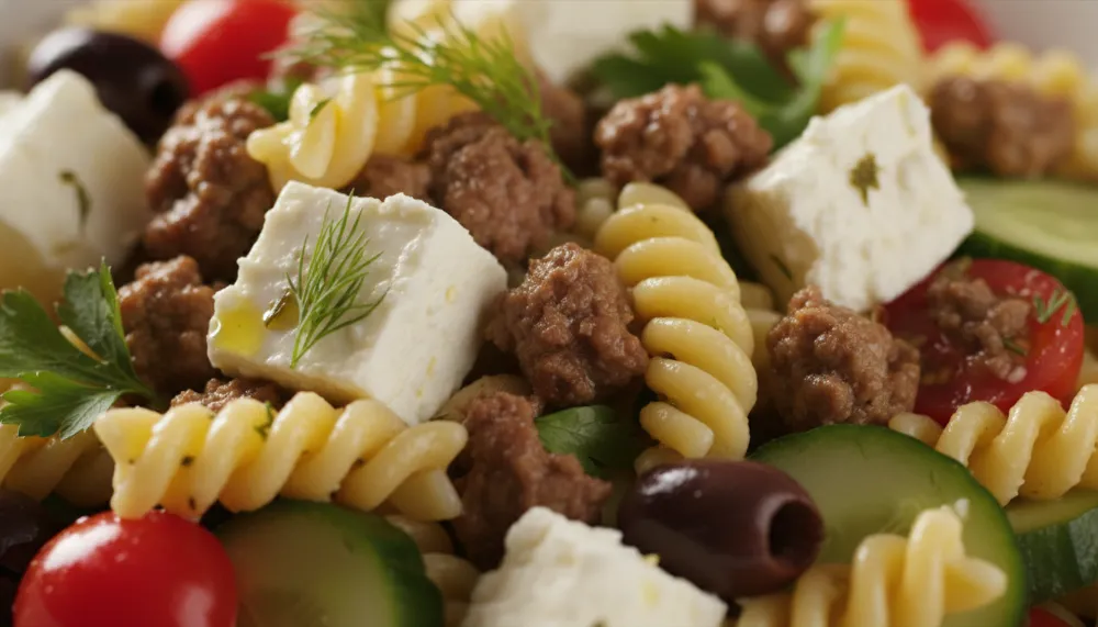 Greek Pasta Salad with Ground Beef and Feta 2