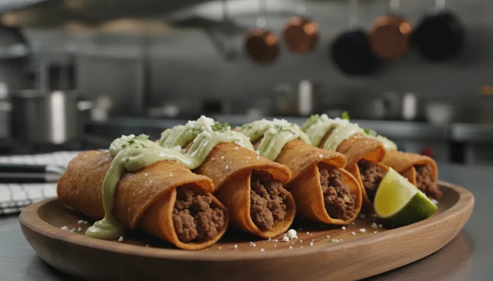 Home 4 Ground Beef Tacos Dorados with Avocado Crema 0