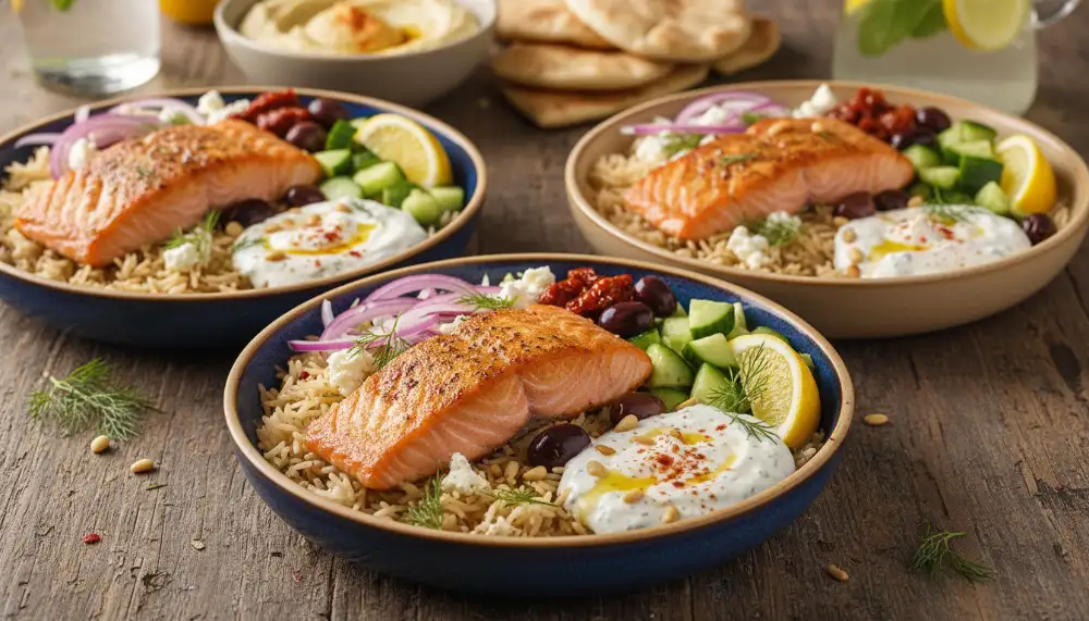 Mediterranean Salmon Rice Bowls Recipe 0