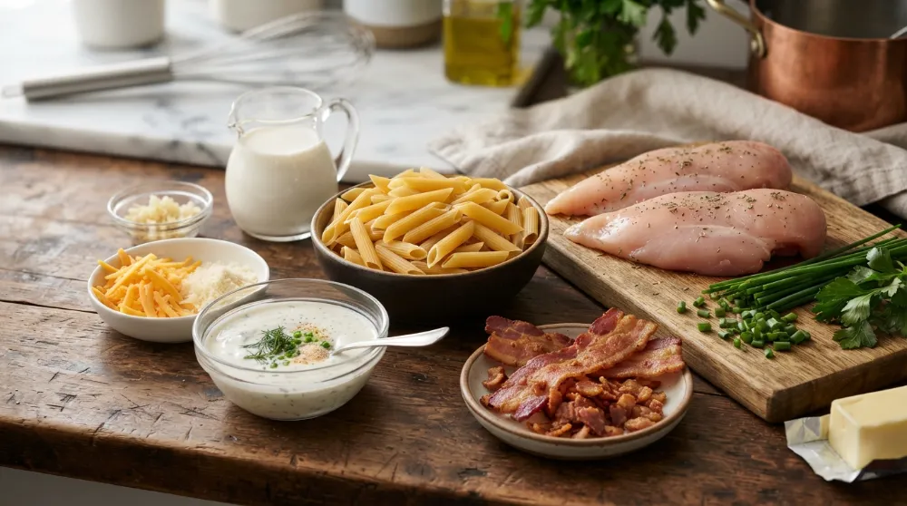 The Ultimate Creamy Chicken Bacon Ranch Pasta Recipe (Smoky and Rich) 2 Creamy Chicken Bacon Ranch Pasta 1