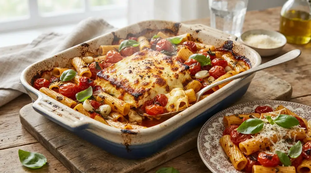 Home 4 Baked Feta Pasta with Cherry Tomatoes One Tray Dinner 0