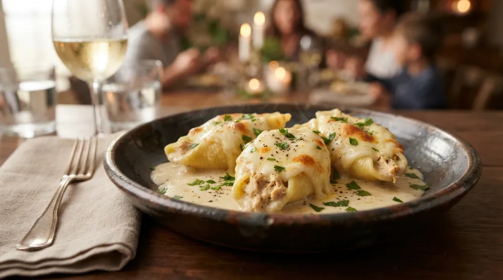Home 4 Cheesy Chicken Alfredo Stuffed Shells Family Dinner 0