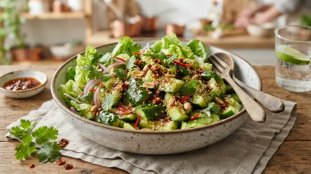 Smashed Cucumber Salad with Garlic Chili Oil 0